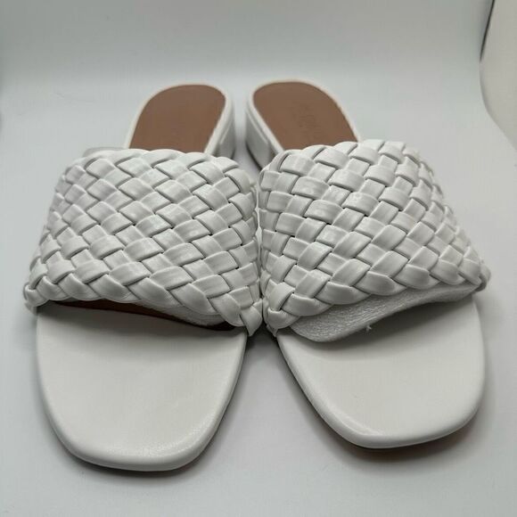 CUSHIONAIRE Women's woven low block heel sandal +Memory Foam 8.5 WHITE - Picture 2 of 7